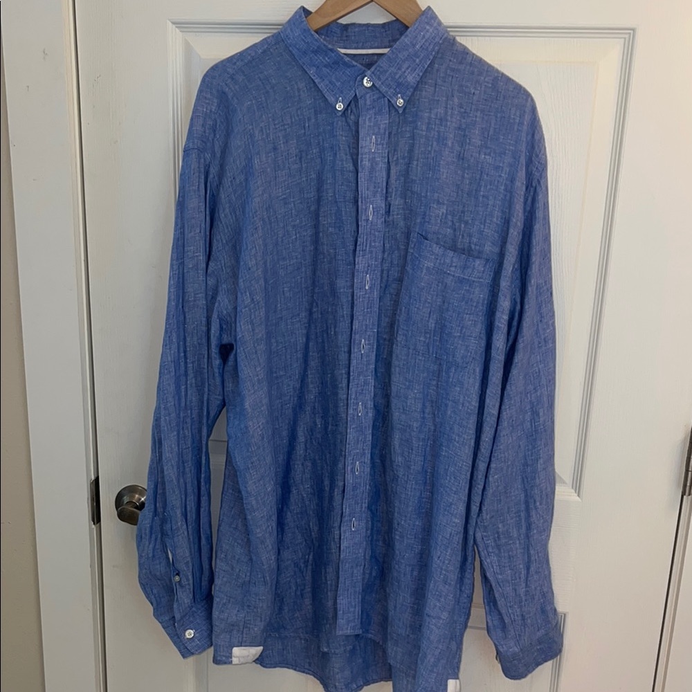 Blue 100% Linen Button-Down Shirt